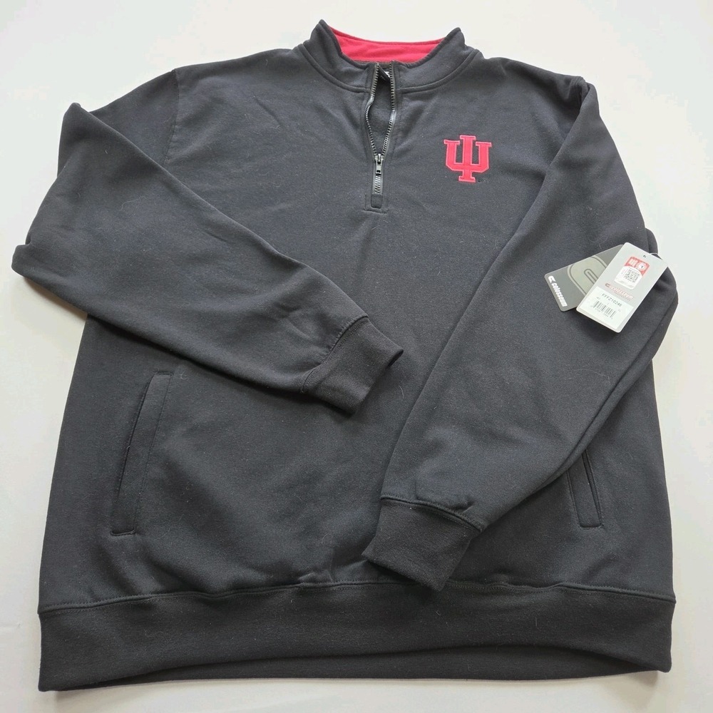 NWT Men's Colosseum Indiana Hoosiers Black Lightweight Quarter-Zip Pullover XL
